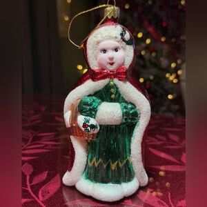 Vintage Ornament Santa's Best 1990s Mrs. Claus Green Hand Blown Glass Christmas